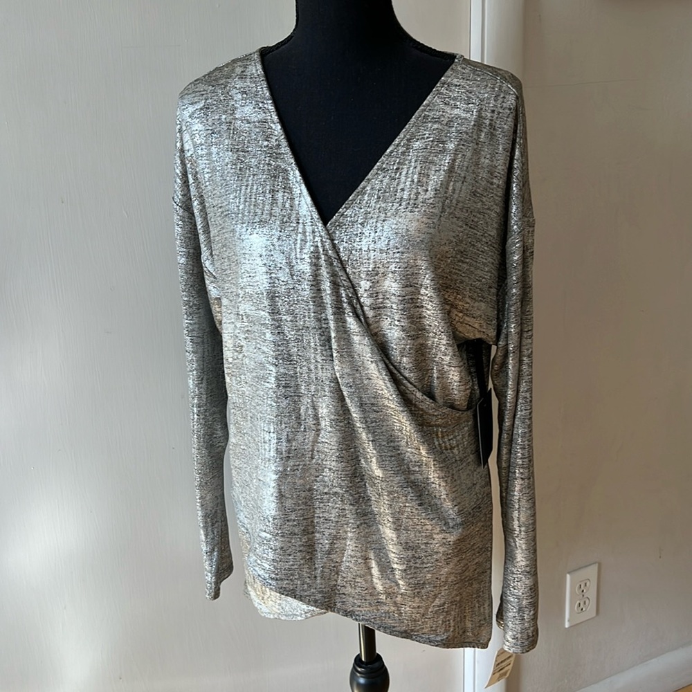 NWT Trouvé Metallic Wrap Top Large